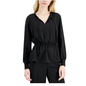Alfani Women's Smocked Peplum Top Black Size Petit Medium